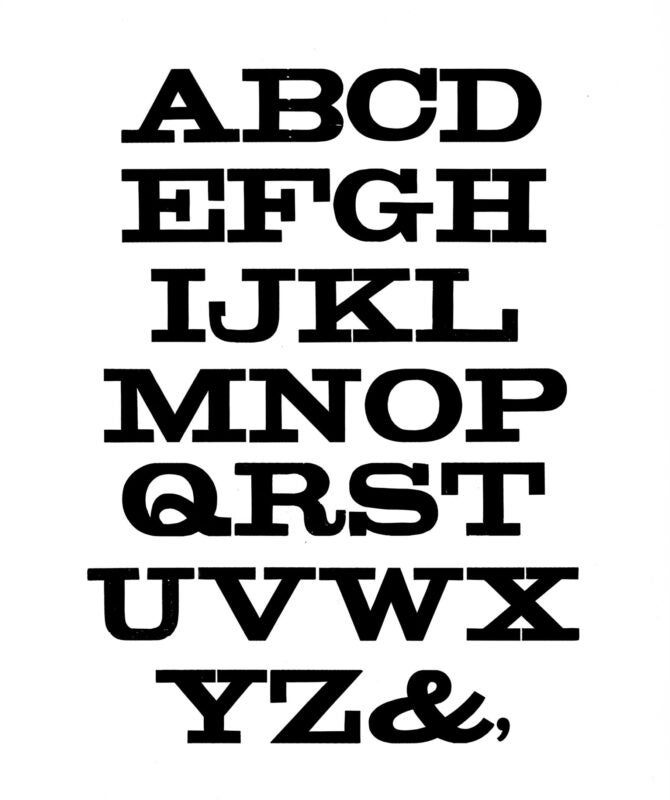 simple specimen of Antique Light Face Extended wood type from the Rob Roy Kelly collection, printed in the UT Design Lab