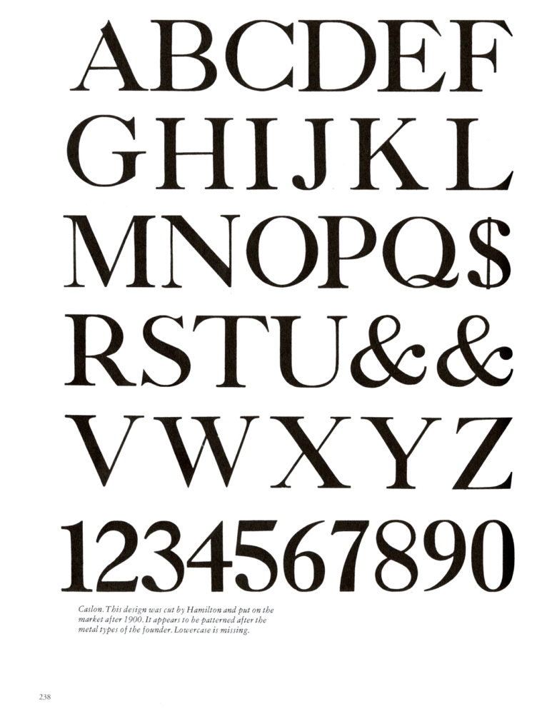 Caslon specimen book page from American Wood Type 1828-1900 by Rob Roy Kelly