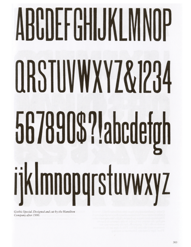 Gothic Special specimen book page from American Wood Type 1828-1900 by Rob Roy Kelly