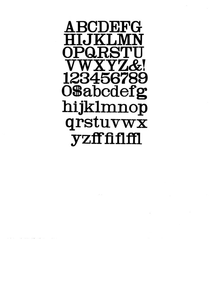 simple specimen of Antique Light Face wood type from the Rob Roy Kelly collection, printed in the UT Design Lab