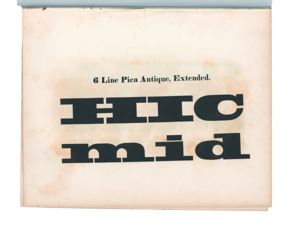 antique original wood type specimen catalog from wood type manufacturers in the 1800s featuring Antique Extended type