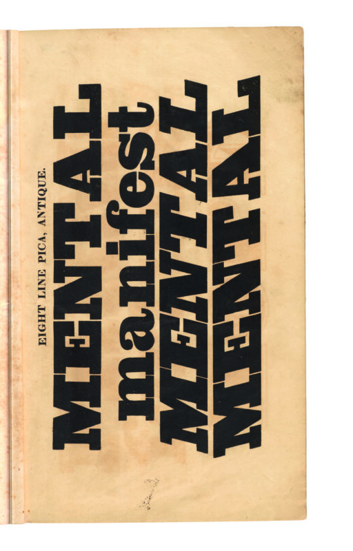 antique original wood type specimen catalog from wood type manufacturers in the 1800s featuring Antique type