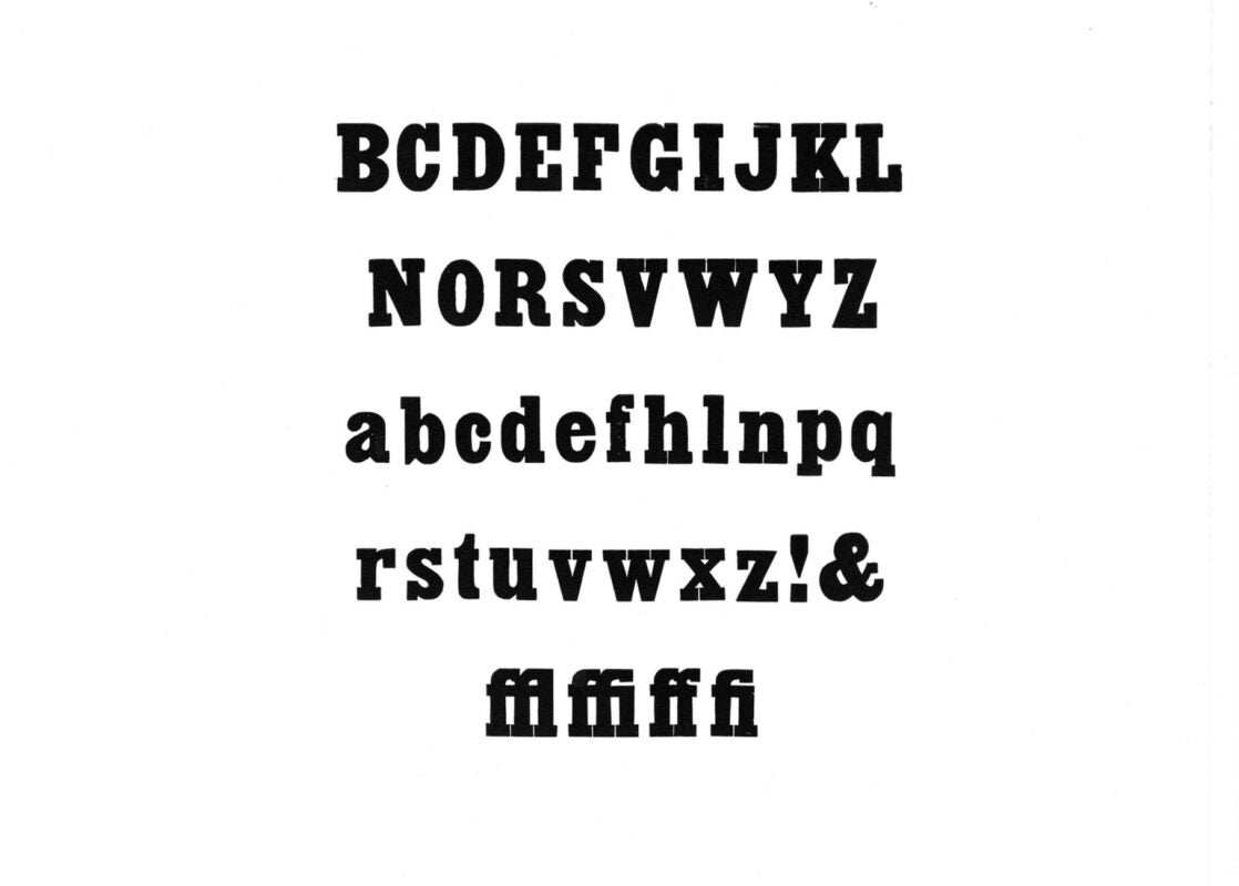 simple specimen of Antique Condensed wood type from the Rob Roy Kelly collection, printed in the UT Design Lab