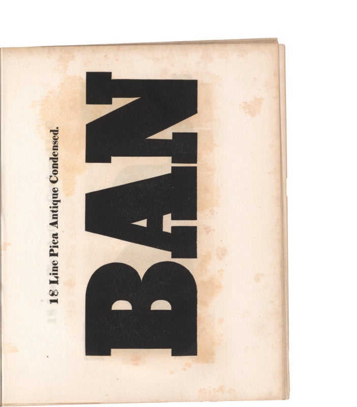 antique original wood type specimen catalog from wood type manufacturers in the 1800s featuring Antique Condensed type