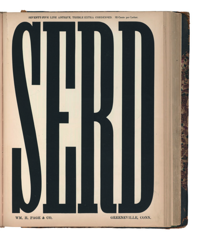 antique original wood type specimen catalog from wood type manufacturers in the 1800s featuring Antique XXX Condensed type