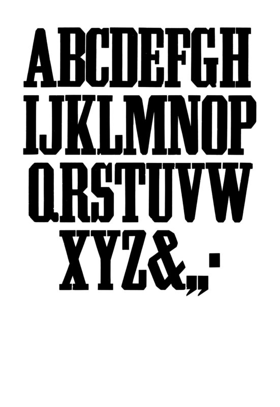 simple specimen of Grecian Condensed wood type from the Rob Roy Kelly collection, printed in the UT Design Lab