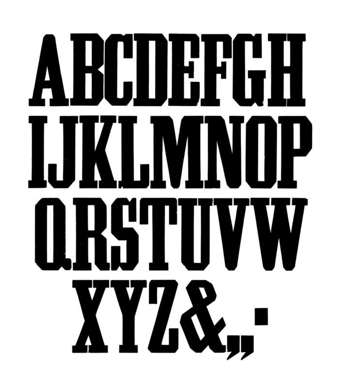 simple specimen of Grecian Condensed wood type from the Rob Roy Kelly collection, printed in the UT Design Lab
