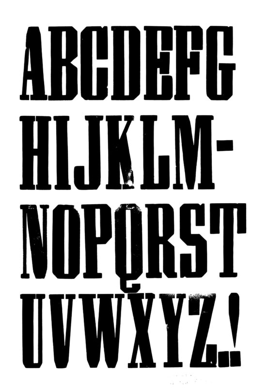 simple specimen of Grecian X Condensed wood type from the Rob Roy Kelly collection, printed in the UT Design Lab