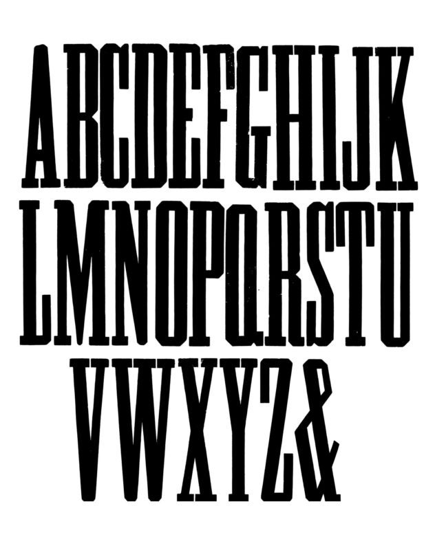 simple specimen of Grecian XX Condensed wood type from the Rob Roy Kelly collection, printed in the UT Design Lab