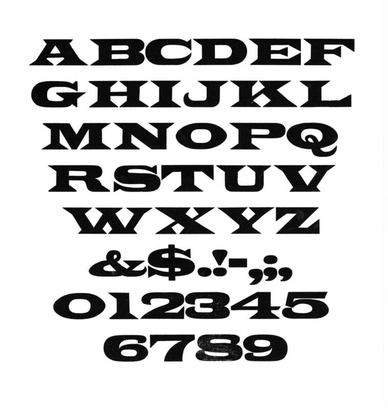 simple specimen of Latin Extended wood type from the Rob Roy Kelly collection, printed in the UT Design Lab