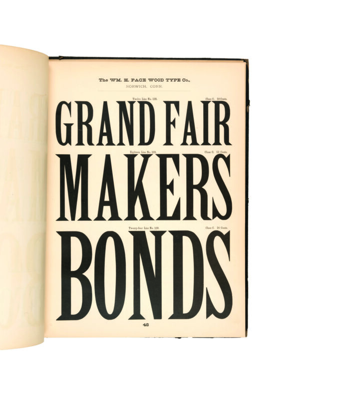 antique original wood type specimen catalog from wood type manufacturers in the 1800s featuring No. 129 type