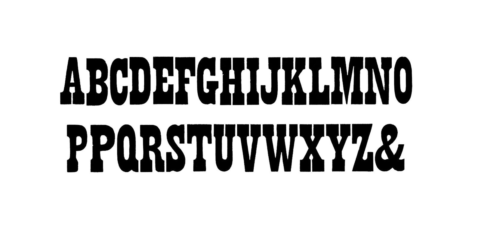 Letterpress print wood type specimen from the Rob Roy Kelly American Wood Type Collection, uppercase letters printed in a single layer using black ink