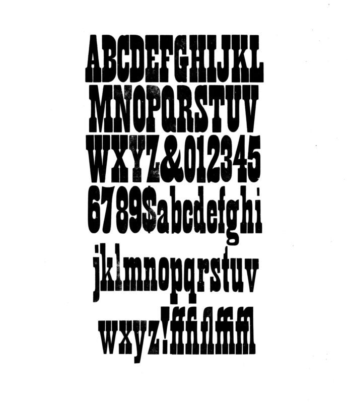 simple specimen of French Clarendon wood type from the Rob Roy Kelly collection, printed in the UT Design Lab
