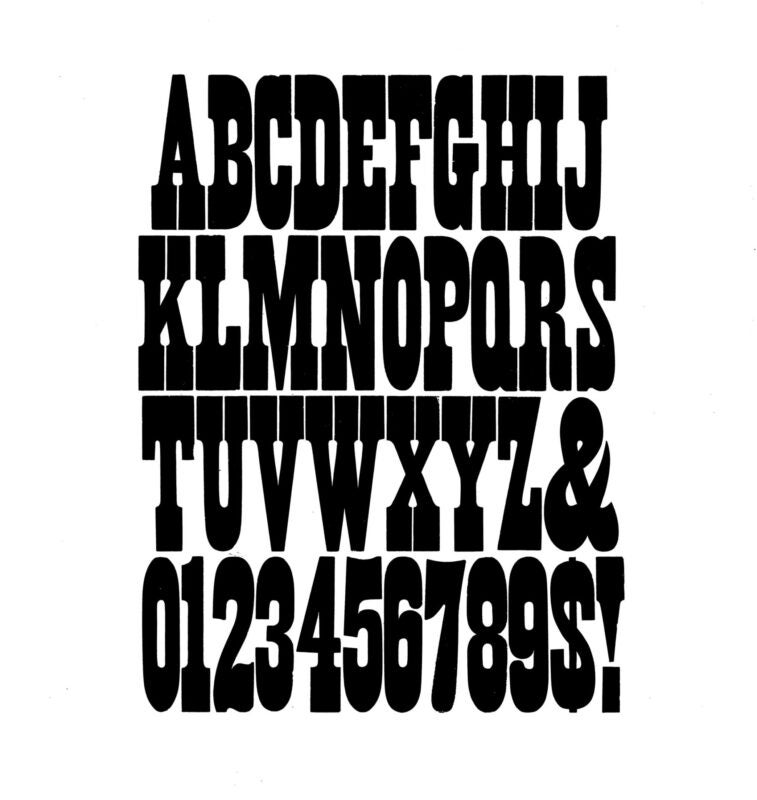 simple specimen of French Clarendon wood type from the Rob Roy Kelly collection, printed in the UT Design Lab