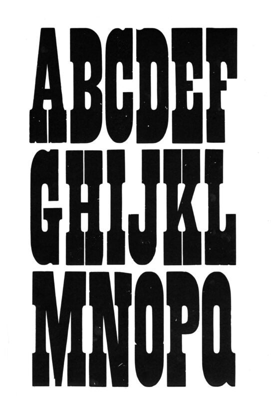 simple specimen of French Clarendon wood type from the Rob Roy Kelly collection, printed in the UT Design Lab