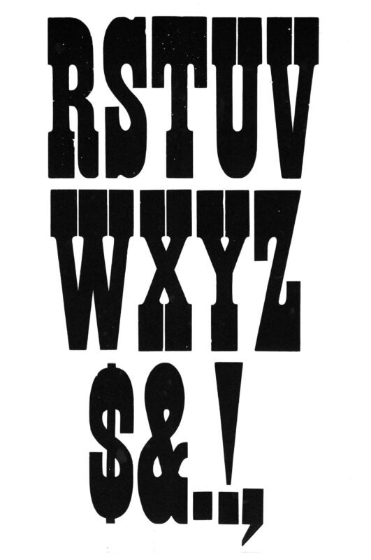 simple specimen of French Clarendon wood type from the Rob Roy Kelly collection, printed in the UT Design Lab