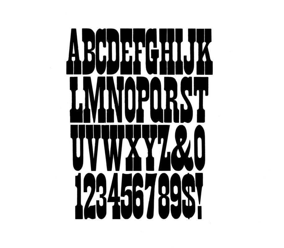 simple specimen of French Clarendon Condensed wood type from the Rob Roy Kelly collection, printed in the UT Design Lab