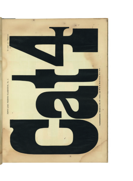 antique original wood type specimen catalog from wood type manufacturers in the 1800s featuring French Clarendon No. 2 type