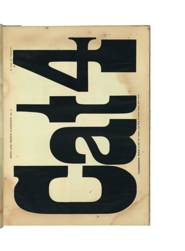 antique original wood type specimen catalog from wood type manufacturers in the 1800s featuring French Clarendon No. 2 type
