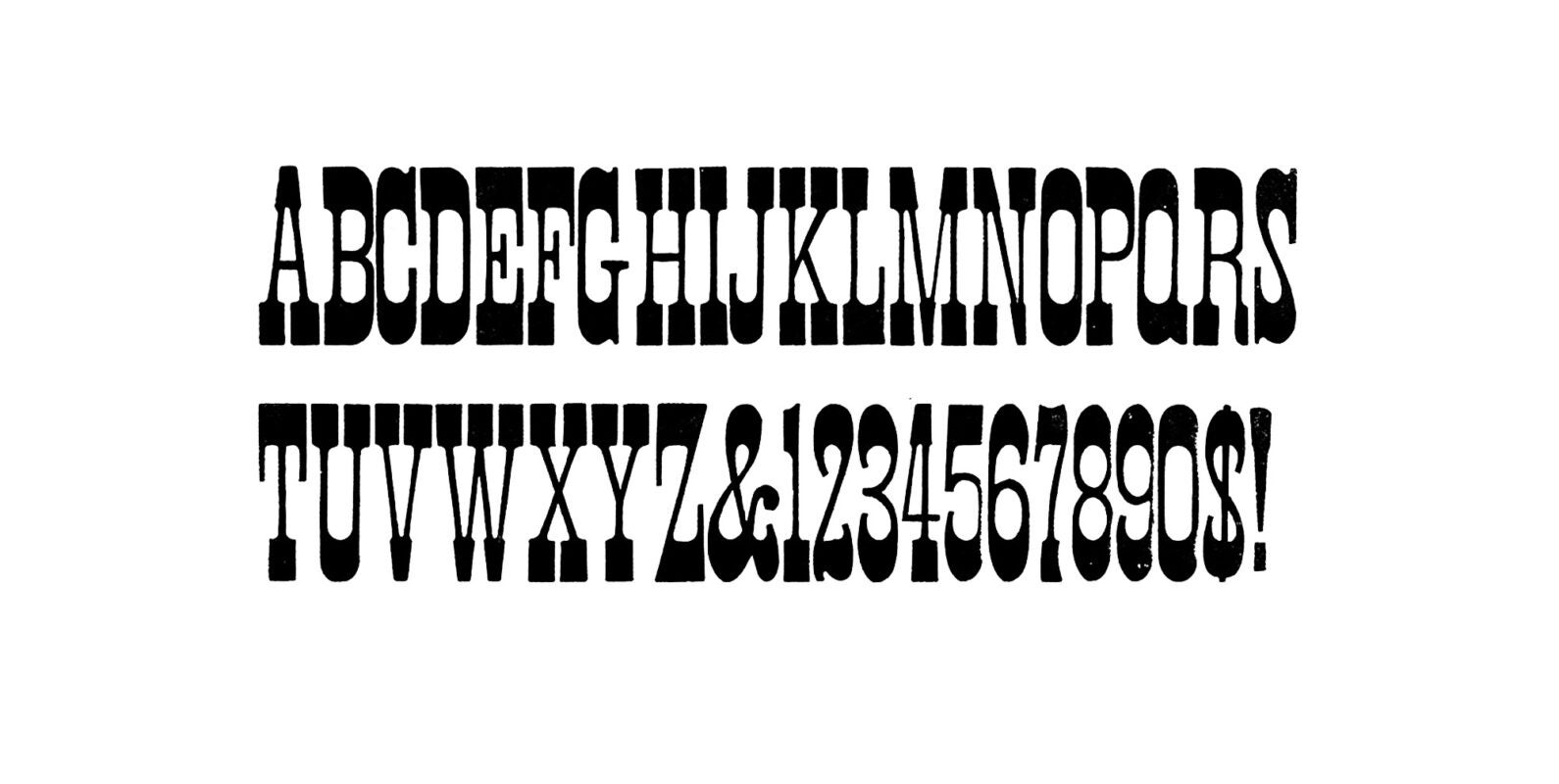 Letterpress print wood type specimen from the Rob Roy Kelly American Wood Type Collection, uppercase letters printed in a single layer using black ink