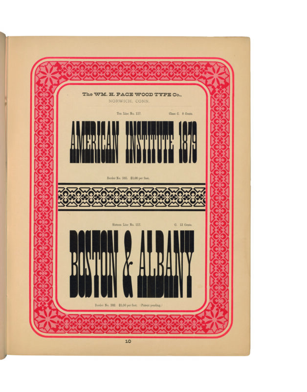antique original wood type specimen catalog from wood type manufacturers in the 1800s featuring No 117 type