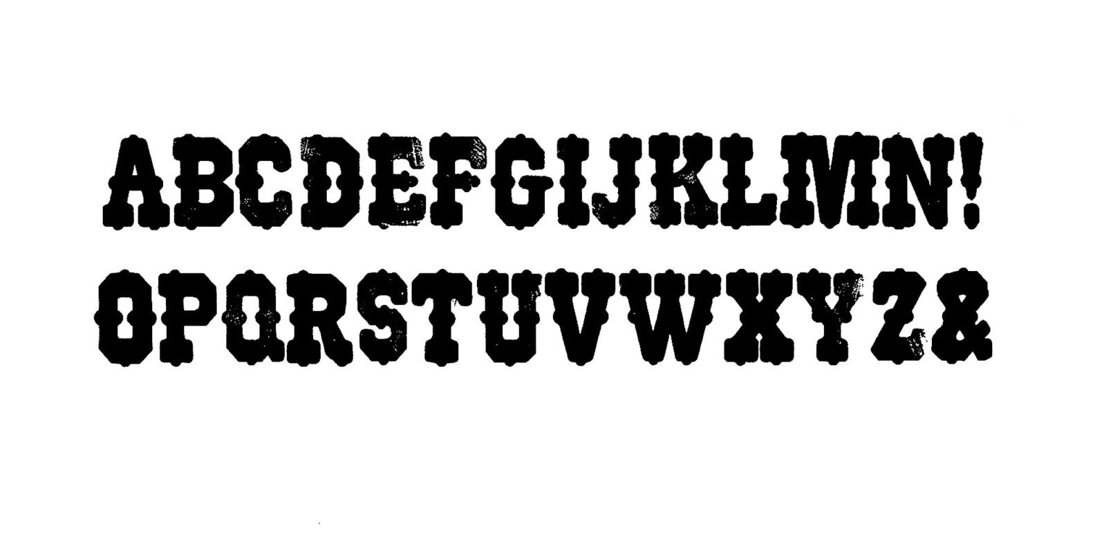 Letterpress print wood type specimen from the Rob Roy Kelly American Wood Type Collection, uppercase letters printed in a single layer using black ink
