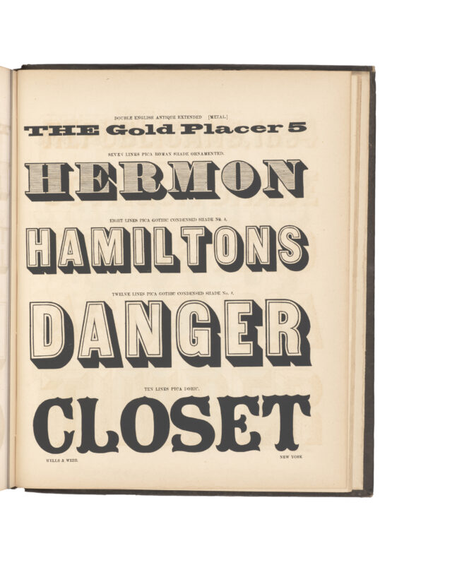 antique original wood type specimen catalog from wood type manufacturers in the 1800s featuring Doric type