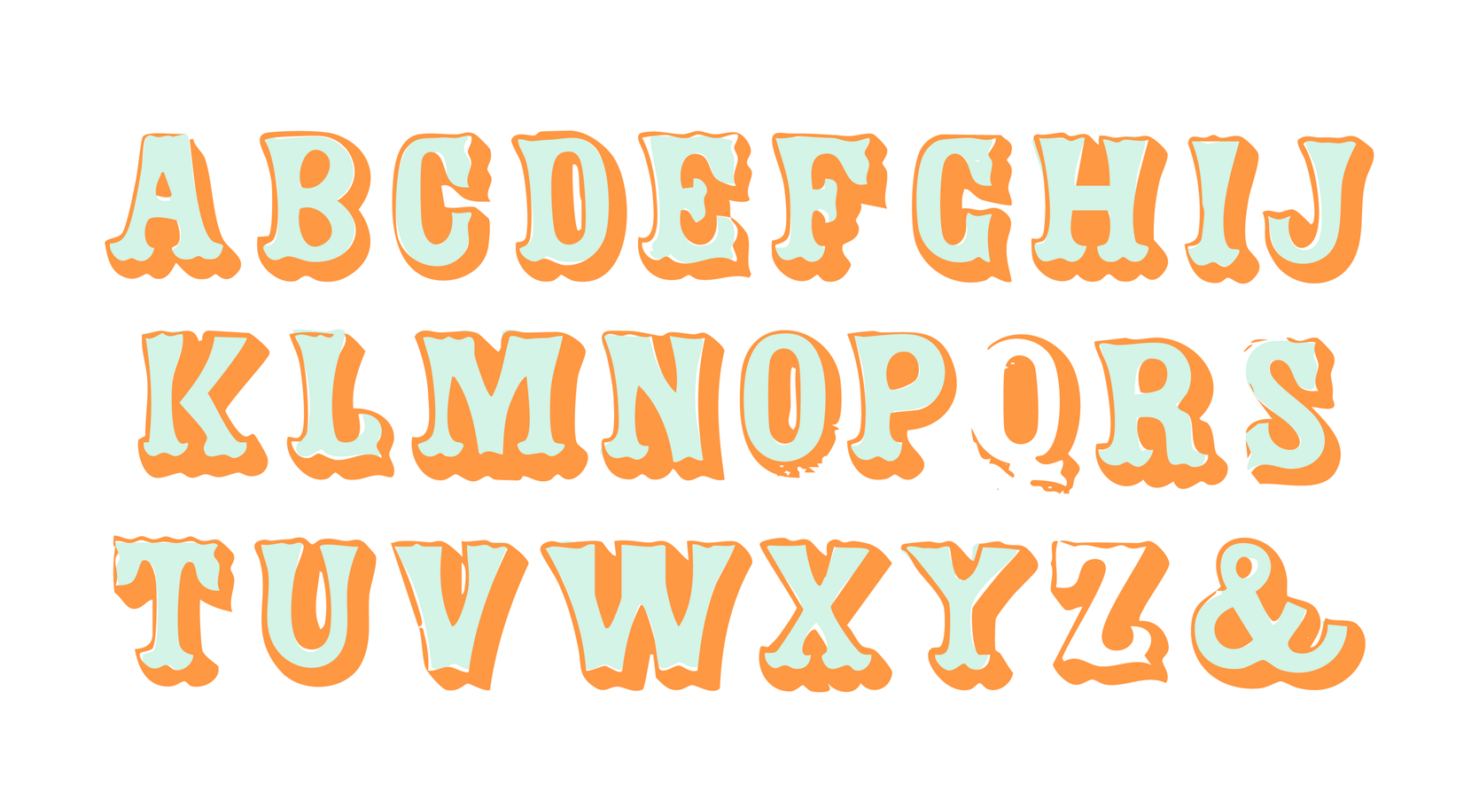 two layers of Doric layered with each other, the hollow orange one sitting on top of the solid seafoam green to make a two-color print