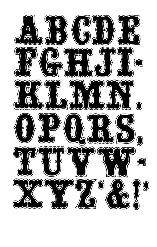 simple specimen of Tuscan Open wood type from the Rob Roy Kelly collection, printed in the UT Design Lab