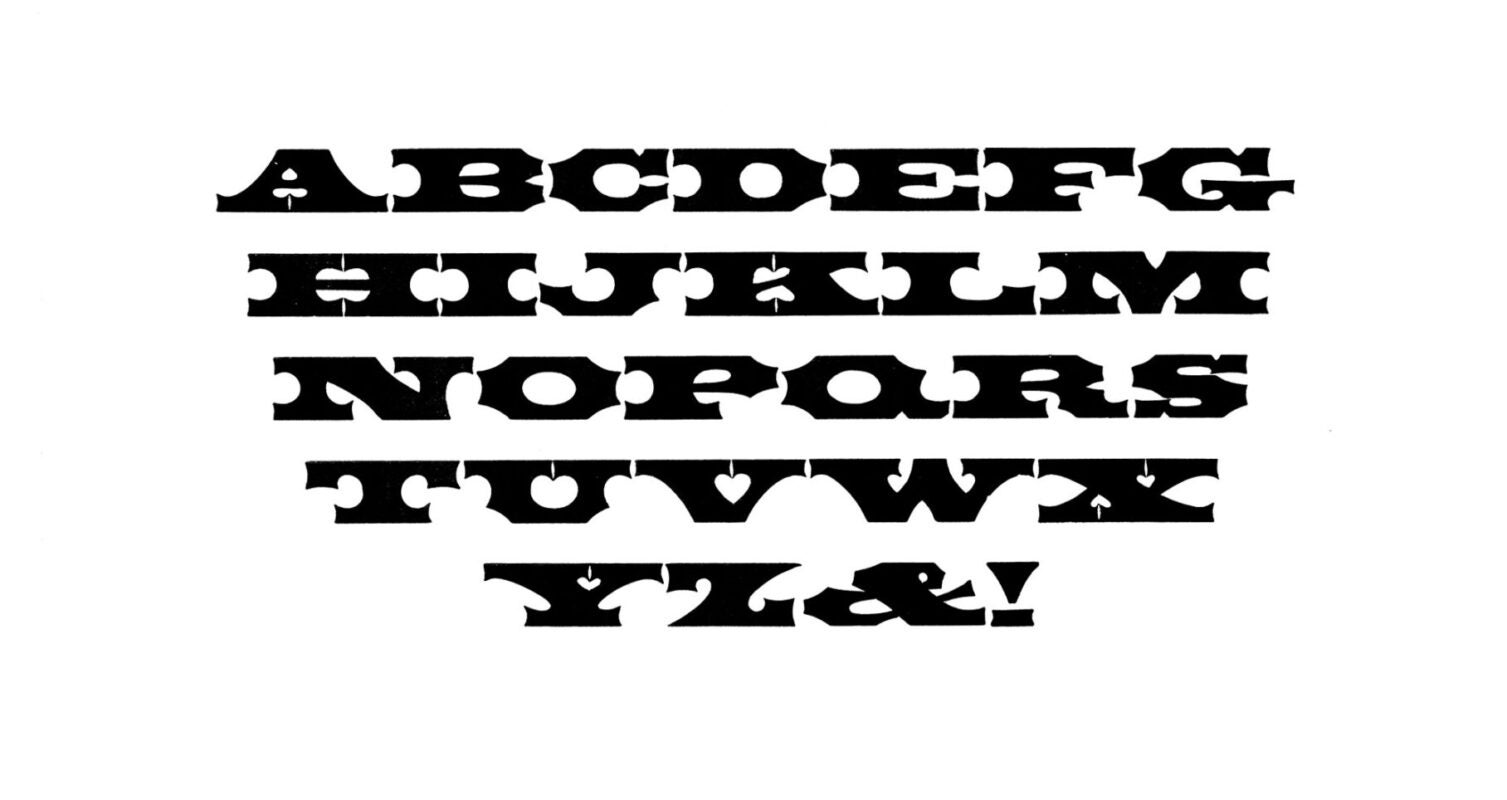simple specimen of Antique Tuscan Extended wood type from the Rob Roy Kelly collection, printed in the UT Design Lab