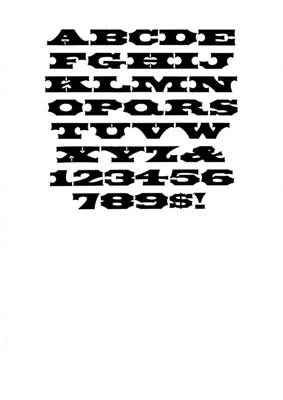simple specimen of Antique Tuscan Extended wood type from the Rob Roy Kelly collection, printed in the UT Design Lab