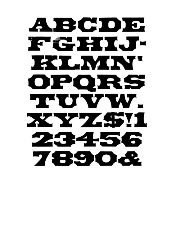 simple specimen of Antique Tuscan Expanded wood type from the Rob Roy Kelly collection, printed in the UT Design Lab