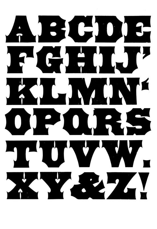simple specimen of Antique Tuscan wood type from the Rob Roy Kelly collection, printed in the UT Design Lab