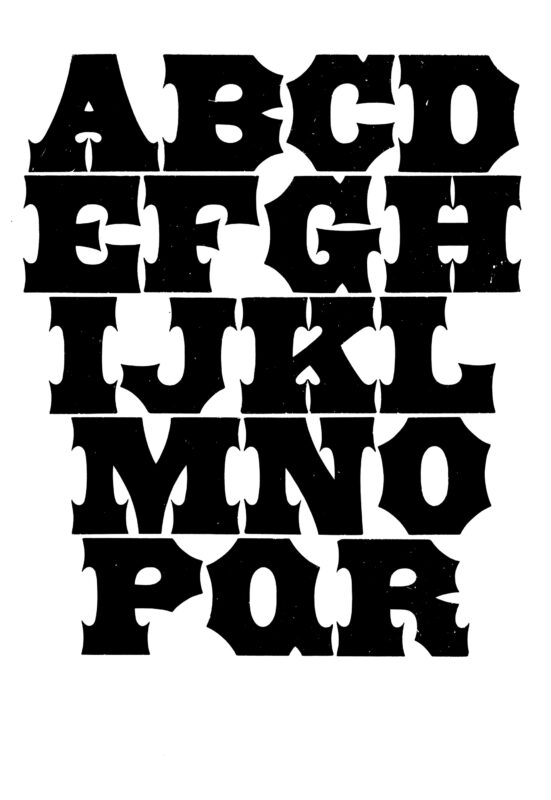 simple specimen of Antique Tuscan wood type from the Rob Roy Kelly collection, printed in the UT Design Lab