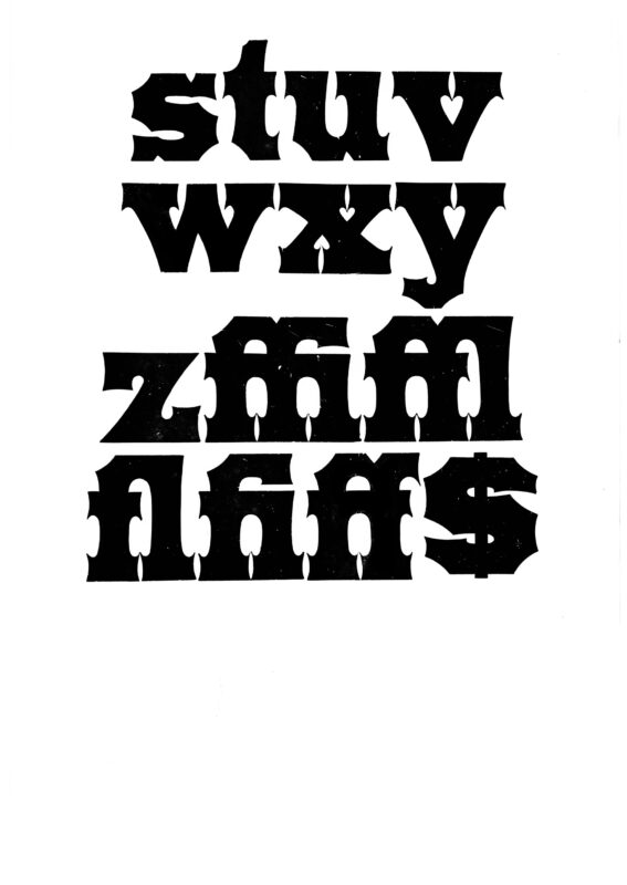 simple specimen of Antique Tuscan wood type from the Rob Roy Kelly collection, printed in the UT Design Lab