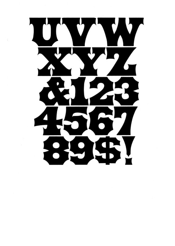 simple specimen of Antique Tuscan wood type from the Rob Roy Kelly collection, printed in the UT Design Lab