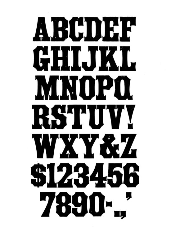 simple specimen of Antique Tuscan X Condensed wood type from the Rob Roy Kelly collection, printed in the UT Design Lab