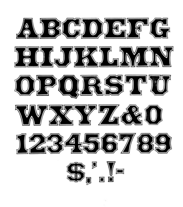 simple specimen of Antique Tuscan Outlined wood type from the Rob Roy Kelly collection, printed in the UT Design Lab