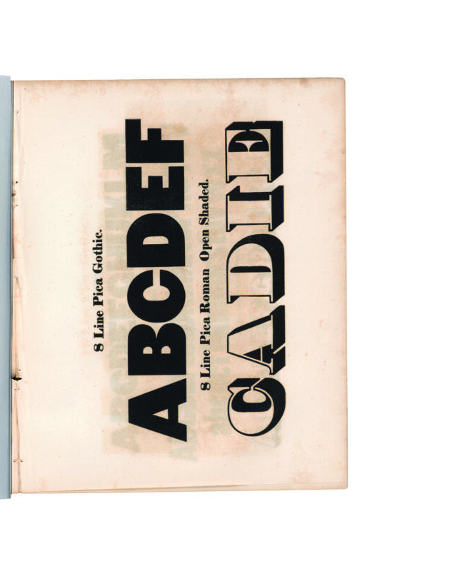 antique original wood type specimen catalog from wood type manufacturers in the 1800s featuring Gothic type
