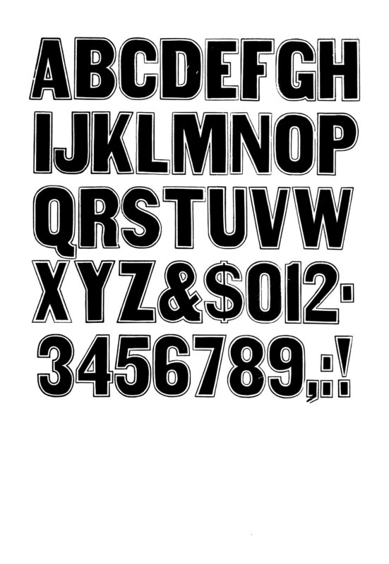 simple specimen of Gothic Condensed Outline wood type from the Rob Roy Kelly collection, printed in the UT Design Lab