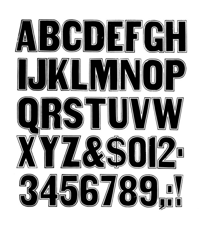 simple specimen of Gothic Condensed Outline wood type from the Rob Roy Kelly collection, printed in the UT Design Lab