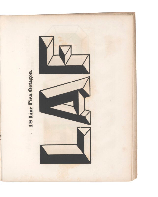 antique original wood type specimen catalog from wood type manufacturers in the 1800s featuring Octagon type
