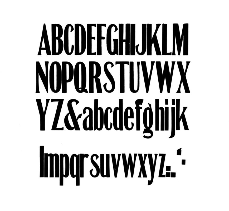 simple specimen of Modified Gothic XX Condensed wood type from the Rob Roy Kelly collection, printed in the UT Design Lab