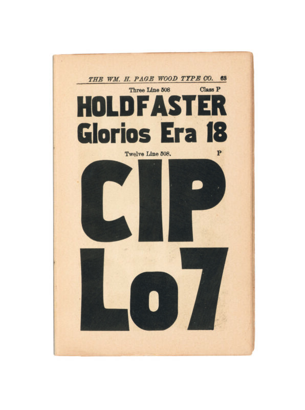 antique original wood type specimen catalog from wood type manufacturers in the 1800s featuring No. 508 type