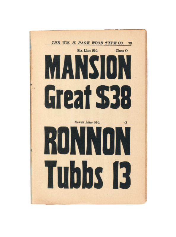 antique original wood type specimen catalog from wood type manufacturers in the 1800s featuring No. 510 type