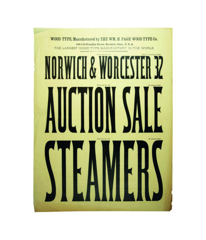 antique original wood type specimen catalog from wood type manufacturers in the 1800s featuring Trenton type
