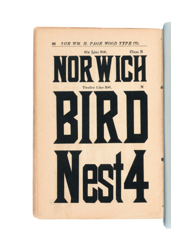 antique original wood type specimen catalog from wood type manufacturers in the 1800s featuring No. 500 type