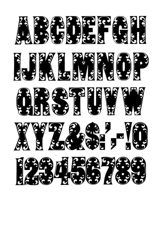 simple specimen of Corinthian wood type from the Rob Roy Kelly collection, printed in the UT Design Lab