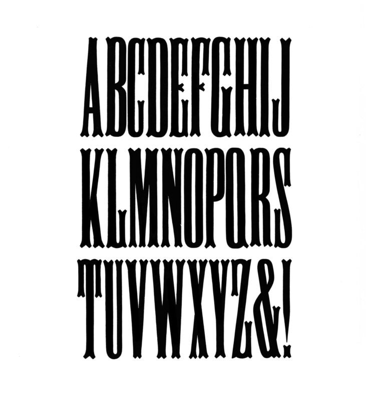 simple specimen of Antique Tuscan No. 9 wood type from the Rob Roy Kelly collection, printed in the UT Design Lab
