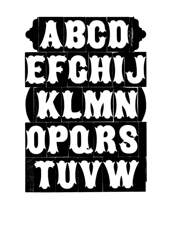 simple specimen of Gothic Tuscan Condensed Reversed wood type from the Rob Roy Kelly collection, printed in the UT Design Lab